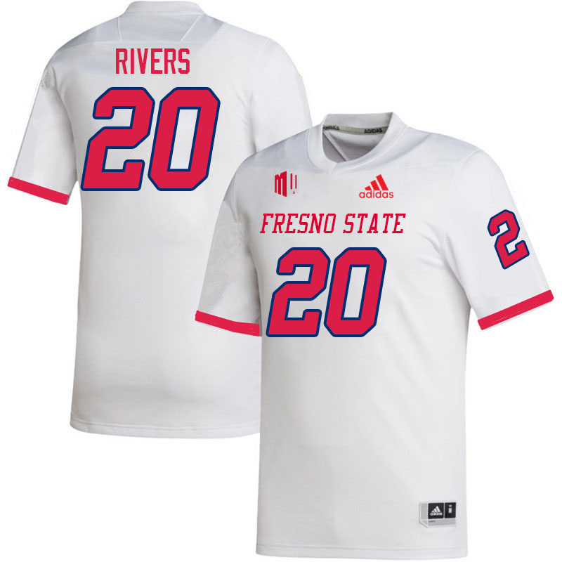 Men #20 Devon Rivers Fresno State Bulldogs College Football Jerseys Stitched Sale-White - Click Image to Close